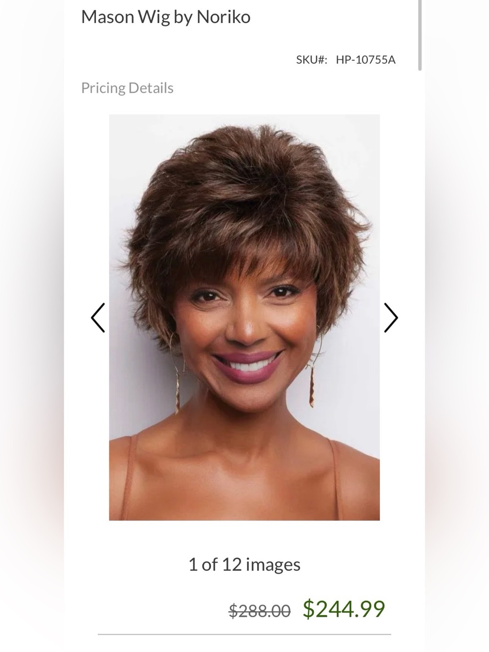 Noriko Mason in Almond Spice. Pixie wig.